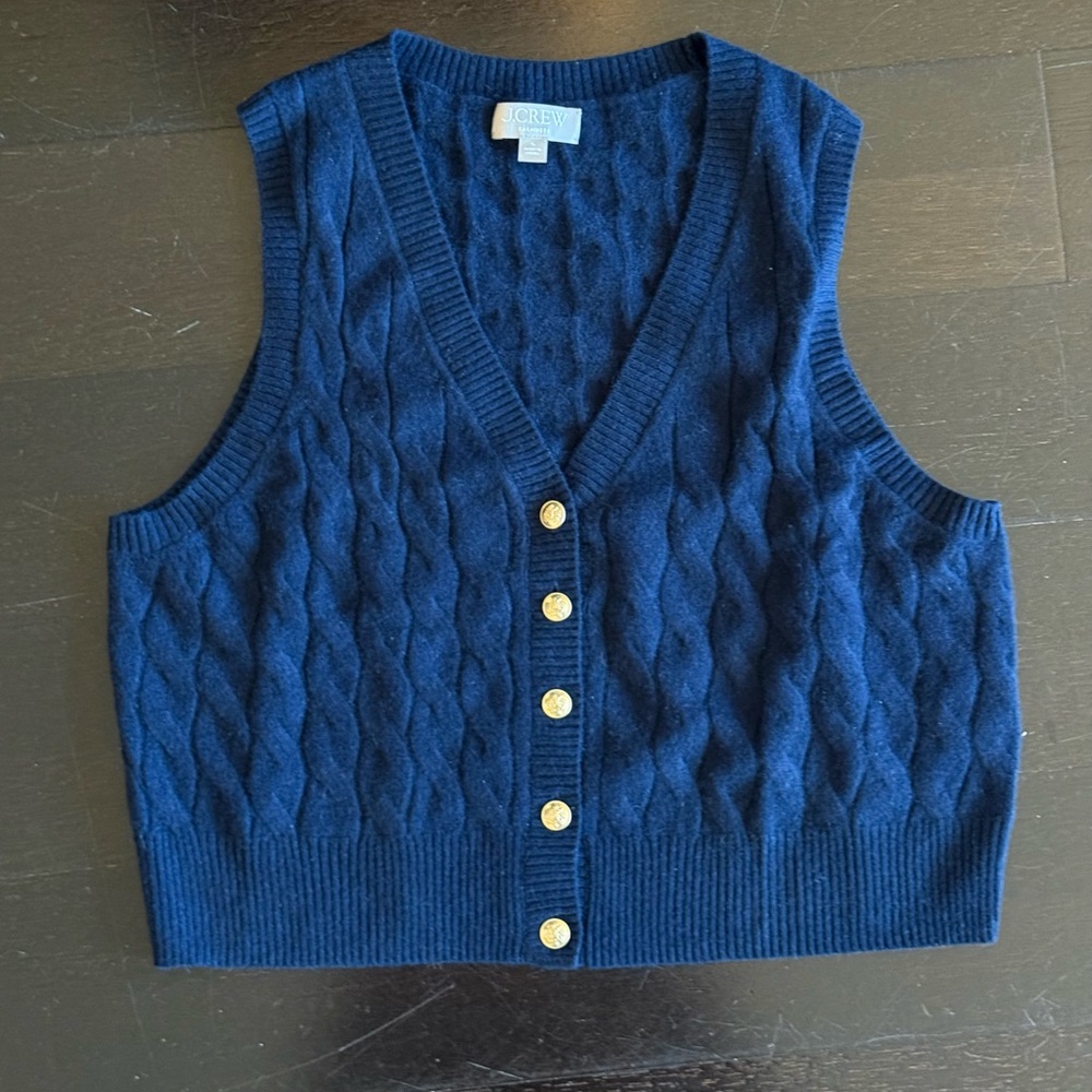 J.Crew 100% Cashmere Cable-Knit Vest, Navy